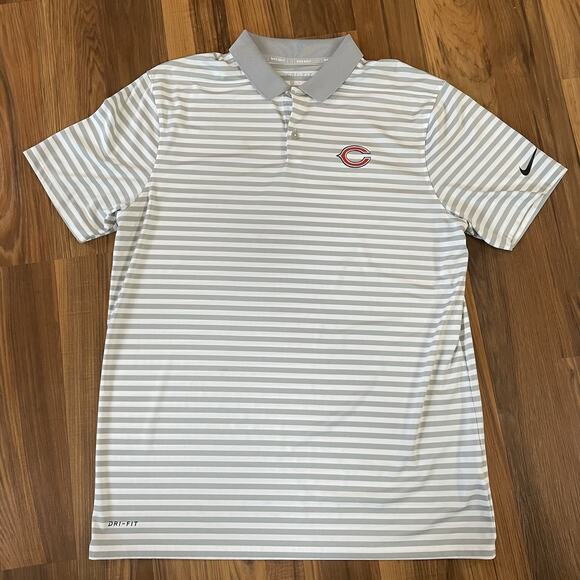 Nike Golf Dri Fit Men’s L Short Sleeve Striped Gray Polo - NFL Chicago Bears - Picture 1 of 12